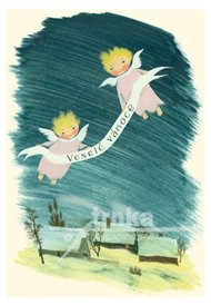 Pohlednice - Andělíčci (dva), Veselé Vánoce - Jiří Trnka