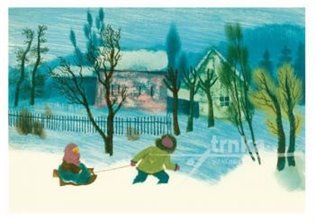 Pohlednice - Děvče na saních - Jiří Trnka