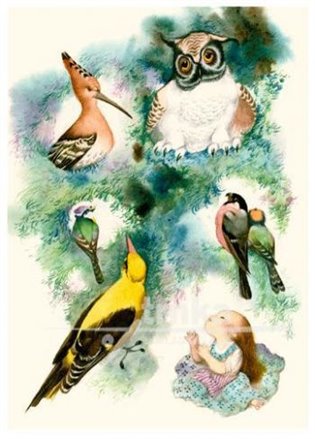 Pohlednice - Květuška, ptáčci - Jiří Trnka