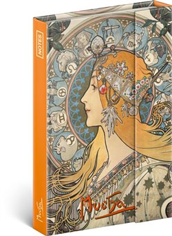 Levně Notes Alfons Mucha – Zodiak, linkovaný. 10,5 x 15,8 cm