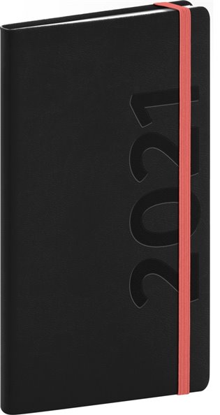 Kapesní diář Avilla 2021, černooranžový, 9 × 15,5 cm - 