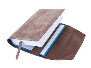 Variabilní kožený obal na knihu se záložkou - hnědá semiš - 