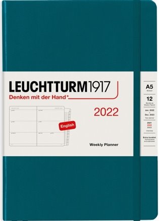 Týdenní plánovací diář Leuchtturm Medium (A5) 2022, with booklet, Pacific Green, English - 