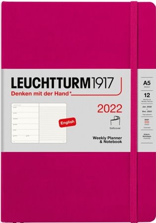 Týdenní diář a zápisník Leuchtturm Medium (A5) 2022, Softcover, Berry, English - 