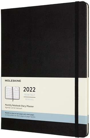 Měsíční diář Moleskine 2022, tvrdý, černý XL - 