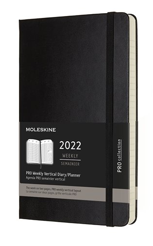Moleskine vertikální PRO diář 2022 tvrdý černý L - 