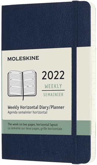Horizontální týdenní diář Moleskine 2022, měkký, modrý S - 