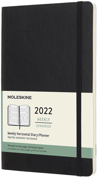 Horizontální týdenní diář Moleskine 2022, měkký, černý L - 