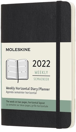 Horizontální týdenní diář Moleskine 2022, měkký, černý S - 