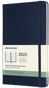 Horizontální týdenní diář Moleskine 2022 tvrdý modrý L