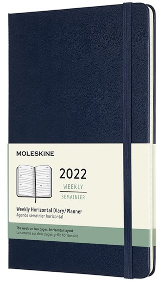 Horizontální týdenní diář Moleskine 2022 tvrdý modrý L - 