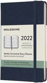 Horizontální týdenní diář Moleskine 2022, tvrdý, modrý S
