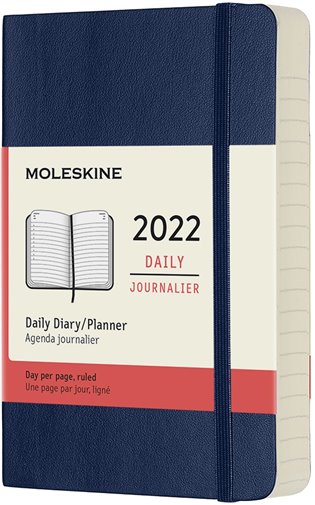 Diář Moleskine 2022, denní, měkký, modrý S - 