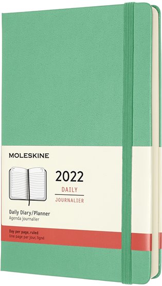 Diář Moleskine 2022 denní tvrdý zelený L - 