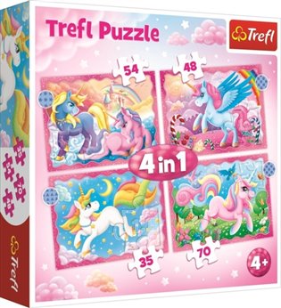 Puzzle Jednorožci a kouzla 4v1: (35,48,54,70 dílků) - 