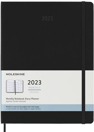 Měsíční diář Moleskine 2023 měkký černý XL - 