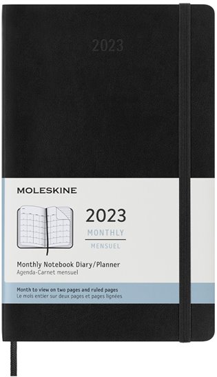 Měsíční diář Moleskine 2023 měkký černý L - 
