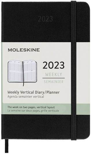Vertikální týdenní diář Moleskine 2023 tvrdý černý S - 