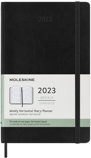 Horizontální týdenní diář Moleskine 2023 měkký černý L - 