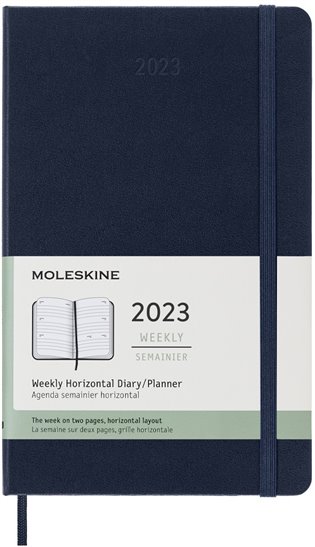 Horizontální týdenní diář Moleskine 2023 tvrdý modrý L - 