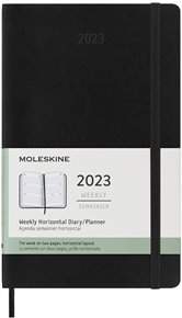 Horizontální týdenní diář Moleskine 2023 tvrdý černý L