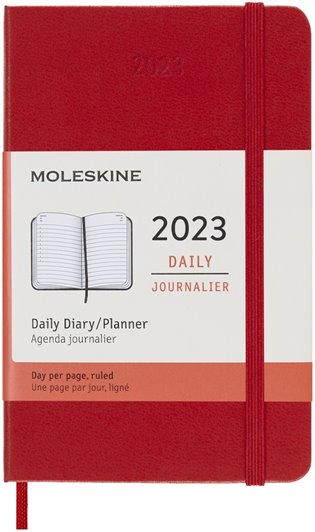 Diář Moleskine 2023 denní tvrdý červený S - 