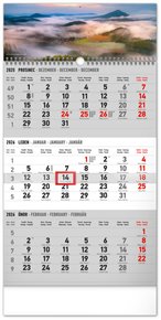 Nástěnný kalendář tříměsíční Krajina šedý – s českými jmény 2026