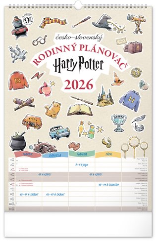 Nástěnný kalendář Rodinný plánovací Harry Potter 2026 - 