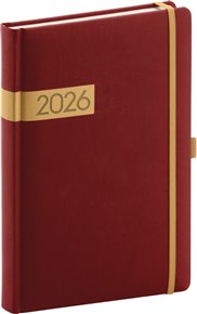 Denní diář Twill 2026, bordó-zlatý