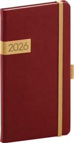 Kapesní diář Twill 2026, bordó-zlatý