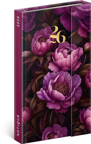 Presco Notique 2026 - magnetický diář - fialové květy