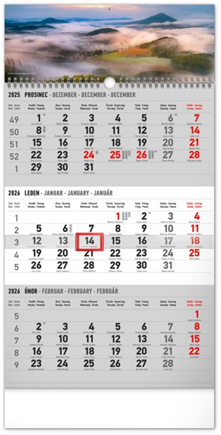 Tříměsíční kalendář 2026 - nástěnný pracovní kalendář - krajina
