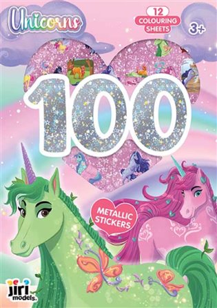 100 metalických samolepek s omalovánkovými listy Jednorožci - 