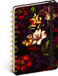 Spirálový 18měsíční diář Petito – Rudé květy 2026/2027