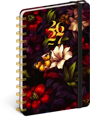 Spirálový 18měsíční diář Petito – Rudé květy 2026/2027 - 