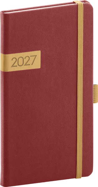 Kapesní diář Twill 2027, bordó-zlatý - 
