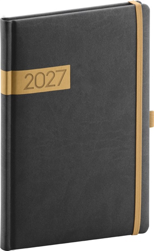 Týdenní diář Twill 2027, černo-zlatý - 