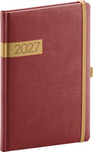 Týdenní diář Twill 2027, bordó-zlatý - 