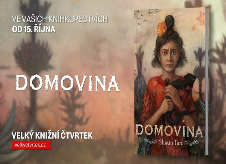 „Gravitace mě tu drží. Nebo láska, což je v podstatě totéž,“ říká vypravěčka grafického románu Shauna Tana s názvem Domovina – nové knihy laureáta ceny Astrid Lindgrenové a držitele Oscara za nejlepší krátký film v roce 2011 (The Lost Thing). Domovina je už sedmou počeštěnou knihou autora a vychází 15. října jako součást nabídky Velkého knižního čtvrtku.